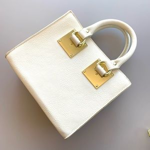 Square Mini Handbag with Gold Hardware in Off-White